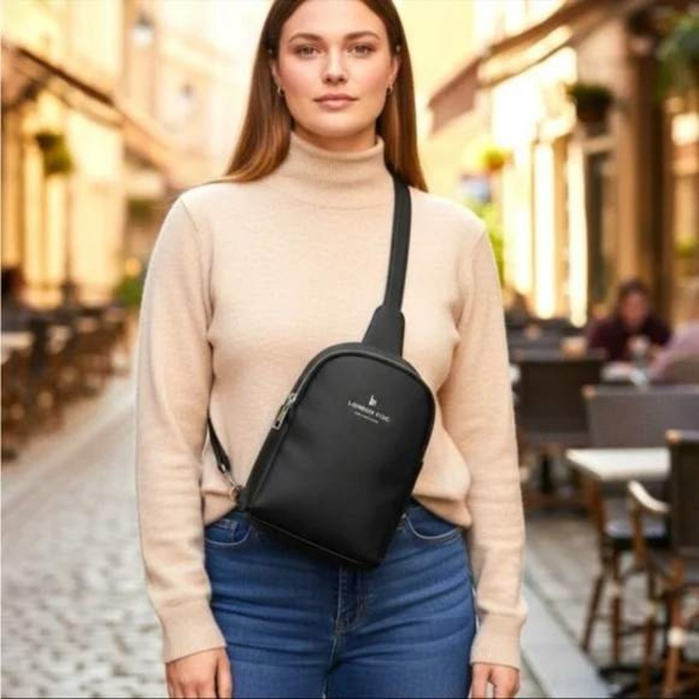 London Fog Janice Double-Compartment Sling Bag Black - NWT